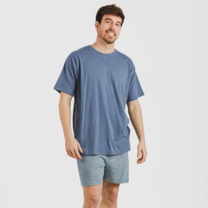 Pijama corto algodón hombre Cuadro Kike azul 2