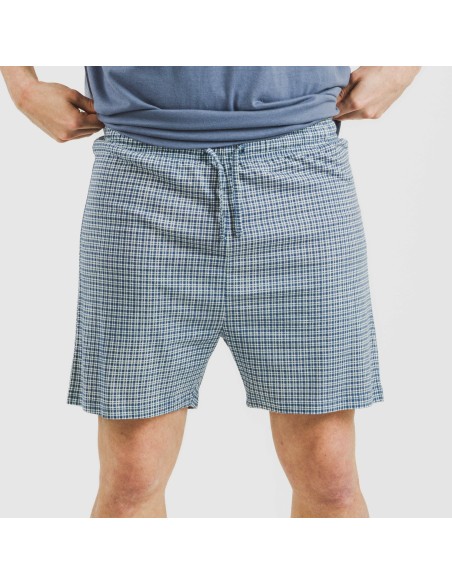 Pijama corto algodón hombre Cuadro Kike azul