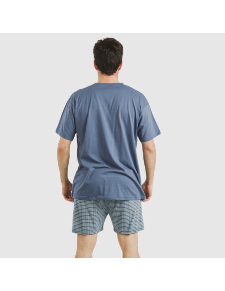 Pijama corto algodón hombre Cuadro Kike azul