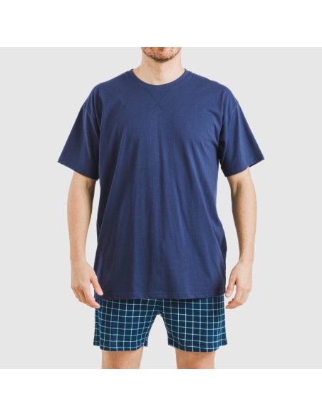 Pijama corto algodón hombre Cuadro Edesia azul