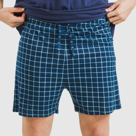 Pijama corto algodón hombre Cuadro Edesia azul