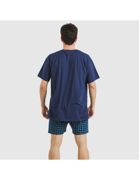 Pijama corto algodón hombre Cuadro Edesia azul