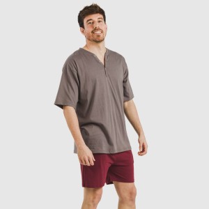 Pijama corto hombre con botones topo - burdeos