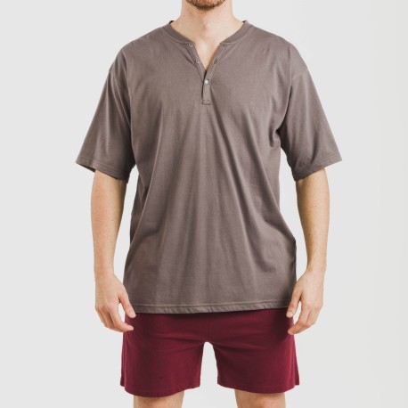 Pijama corto hombre con botones topo - burdeos