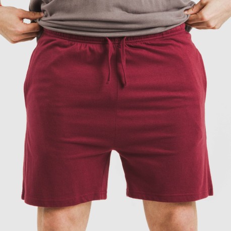 Pijama corto hombre con botones topo - burdeos