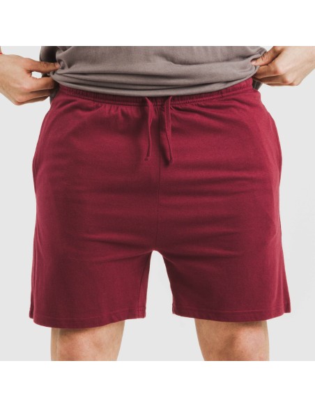 Pijama corto hombre con botones topo - burdeos