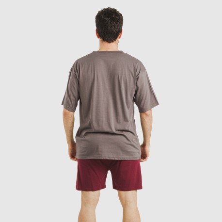 Pijama corto hombre con botones topo - burdeos