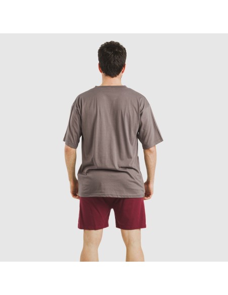 Pijama corto hombre con botones topo - burdeos