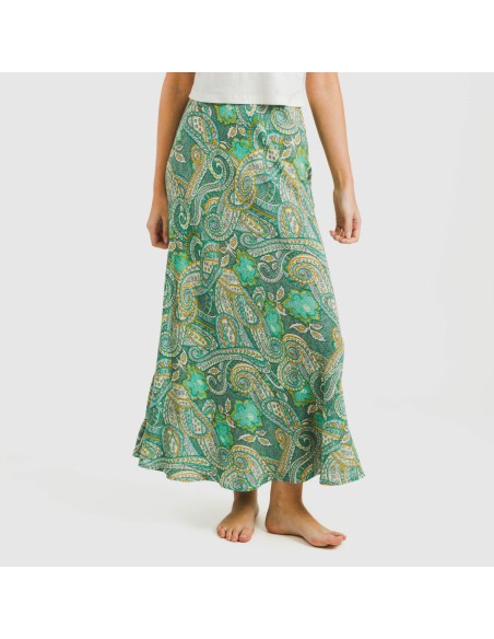 Falda midi viscosa bambula Patme verde