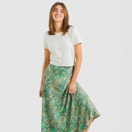 Falda midi viscosa bambula Patme verde