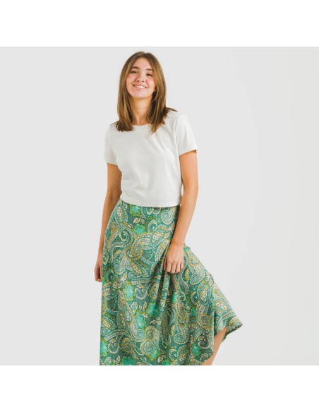 Falda midi viscosa bambula Patme verde