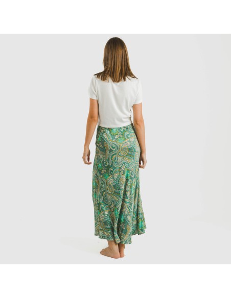 Falda midi viscosa bambula Patme verde