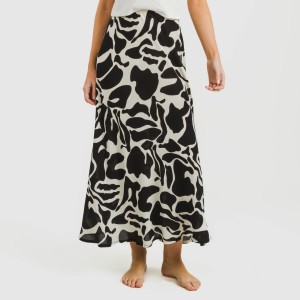 Falda midi viscosa bambula Teudis beige - negro