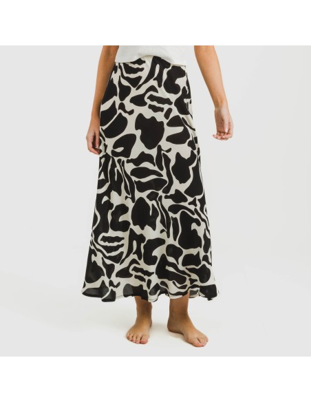Falda midi viscosa bambula Teudis beige - negro