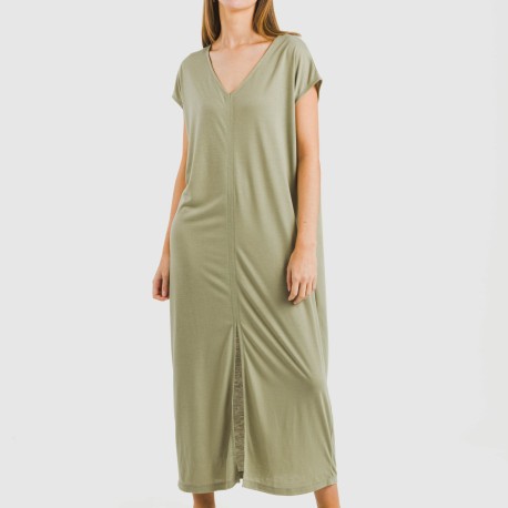 Vestido largo manga fluida viscosa liso