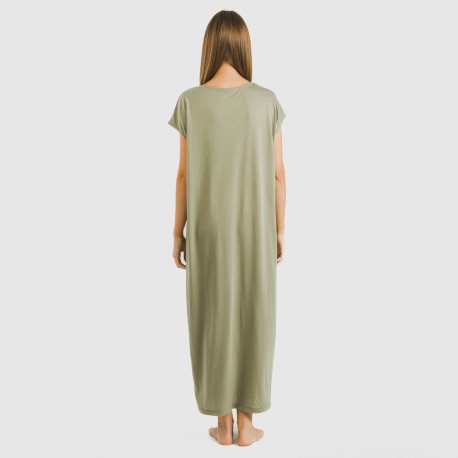 Vestido largo manga fluida viscosa liso