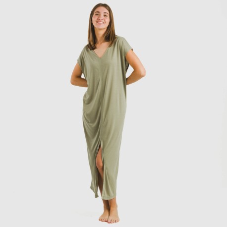 Vestido largo manga fluida viscosa liso