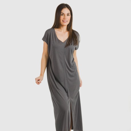 Vestido largo manga fluida viscosa liso