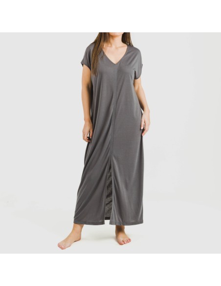 Vestido largo manga fluida viscosa liso