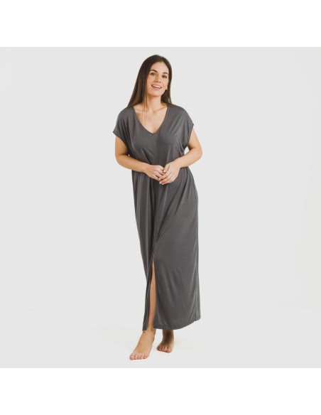 Vestido largo manga fluida viscosa liso