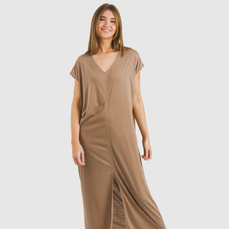 Vestido largo manga fluida viscosa liso