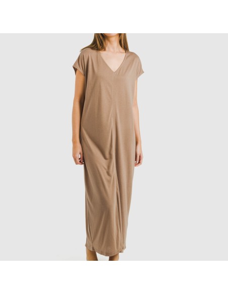 Vestido largo manga fluida viscosa liso