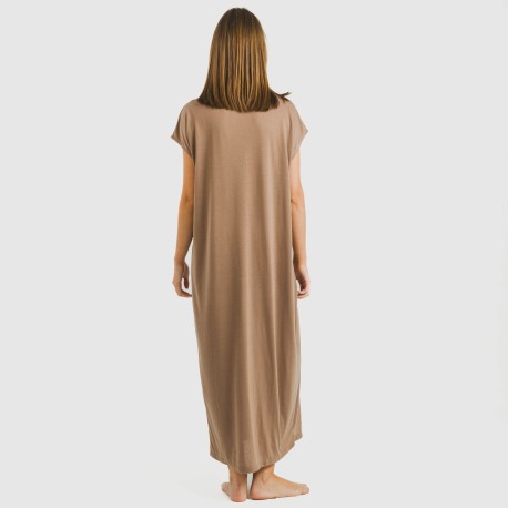 Vestido largo manga fluida viscosa liso