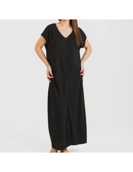 Vestido largo manga fluida viscosa liso