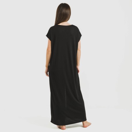 Vestido largo manga fluida viscosa liso