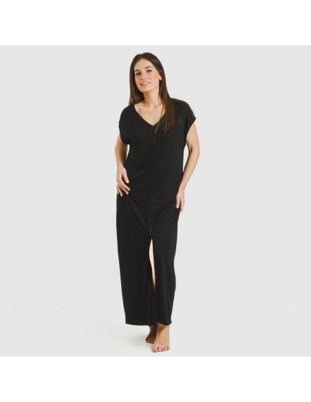 Vestido largo manga fluida viscosa liso