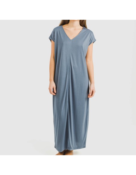 Vestido largo manga fluida viscosa liso