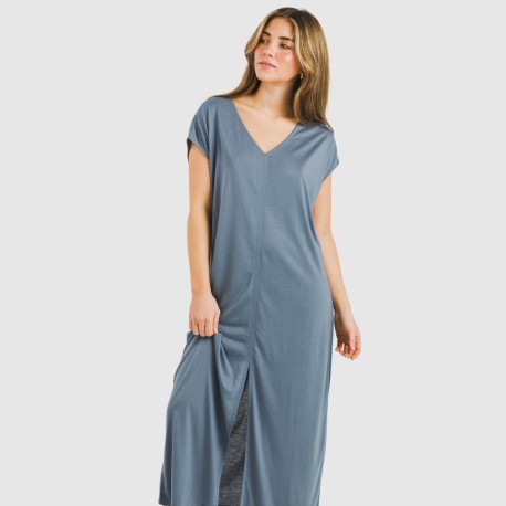 Vestido largo manga fluida viscosa liso