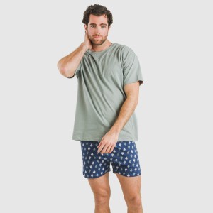 Pijama corto algodón hombre Hawat gris verdoso 2