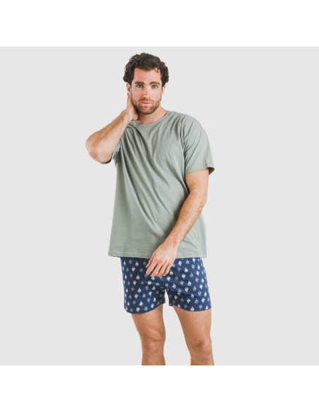 Pijama corto algodón hombre Hawat gris verdoso