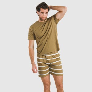 Pijama corto algodón hombre Raya Nit New caqui