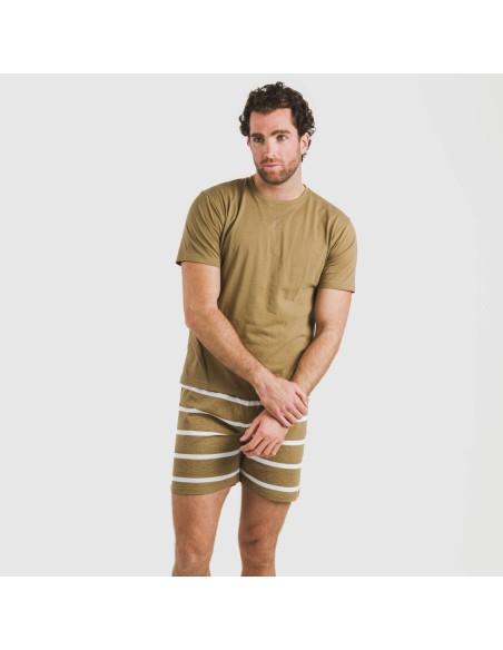 Pijama corto algodón hombre Raya Nit New caqui