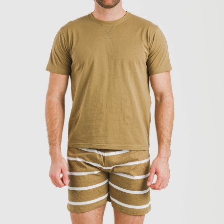Pijama corto algodón hombre Raya Nit New caqui