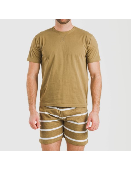 Pijama corto algodón hombre Raya Nit New caqui