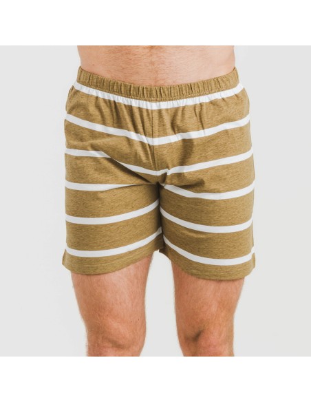 Pijama corto algodón hombre Raya Nit New caqui