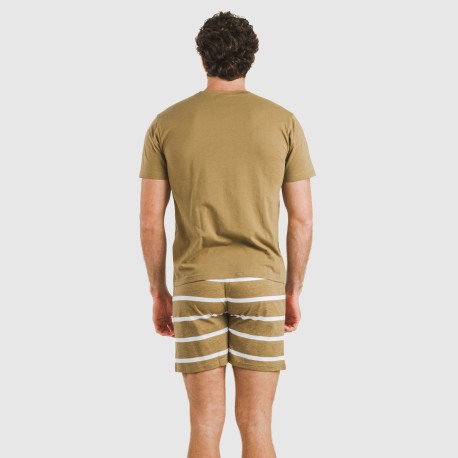 Pijama corto algodón hombre Raya Nit New caqui