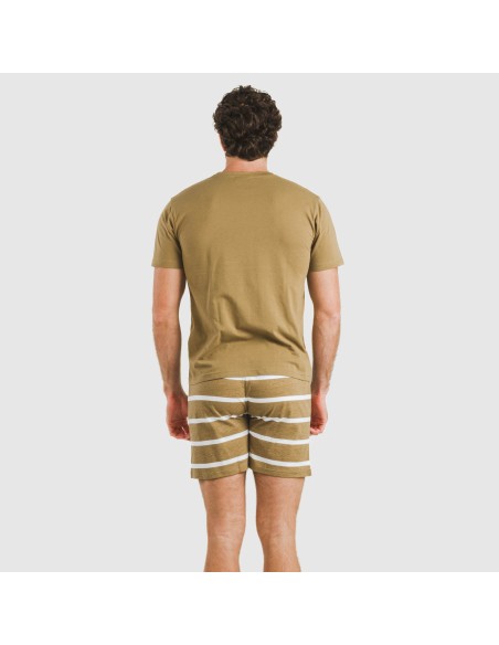 Pijama corto algodón hombre Raya Nit New caqui