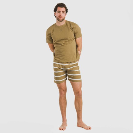 Pijama corto algodón hombre Raya Nit New caqui