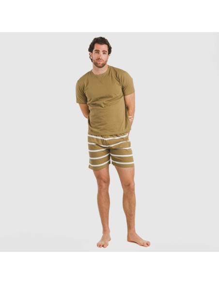 Pijama corto algodón hombre Raya Nit New caqui