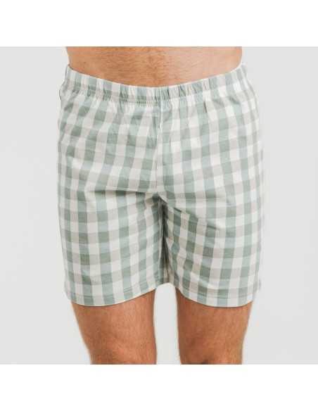 Pijama corto algodón hombre Cuadro Poli verde azulado