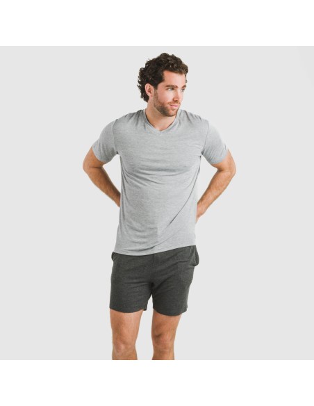 Pijama corto viscosa hombre gris claro mezcliyado - marengo mezcliyado