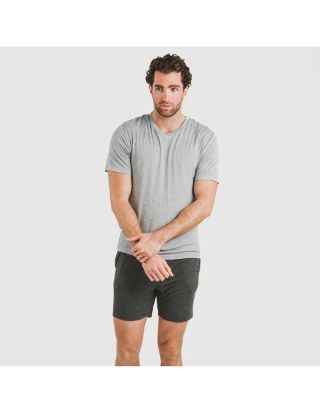 Pijama corto viscosa hombre gris claro mezcliyado - marengo mezcliyado