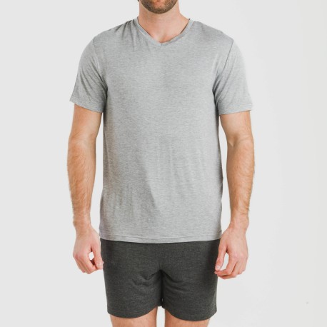 Pijama corto viscosa hombre gris claro mezcliyado - marengo mezcliyado