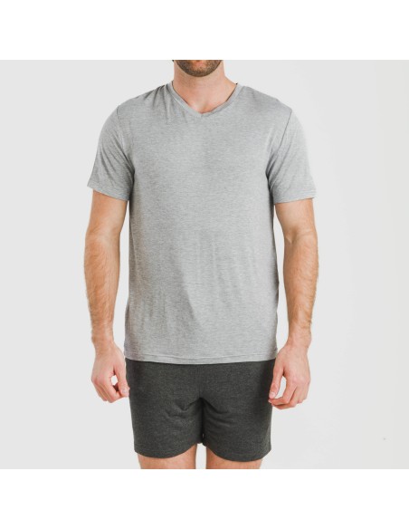 Pijama corto viscosa hombre gris claro mezcliyado - marengo mezcliyado