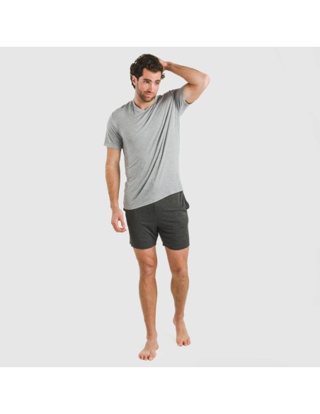 Pijama corto viscosa hombre gris claro mezcliyado - marengo mezcliyado