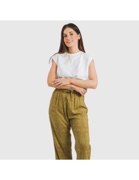 Pantalón viscosa Silda verde cacería